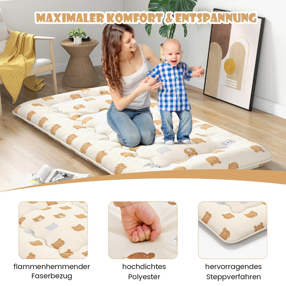 Coast Futonmatratze mit abnehmbarem Bezug und Tragetasche - 90 x 200 cm - Creme