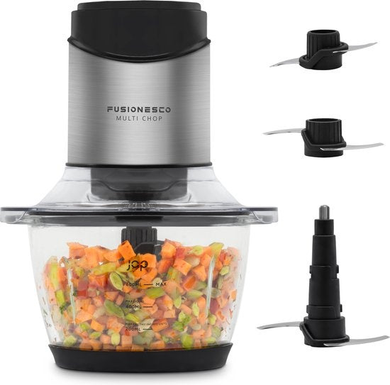 JAP Appliances Multi Chop - Zerkleinerer mit Glasschale (1,2 Liter) - Eiszerkleinerer - Spülmaschinenfest - Lebensmittelzerkleinerer - 6 Klingen - 400W
