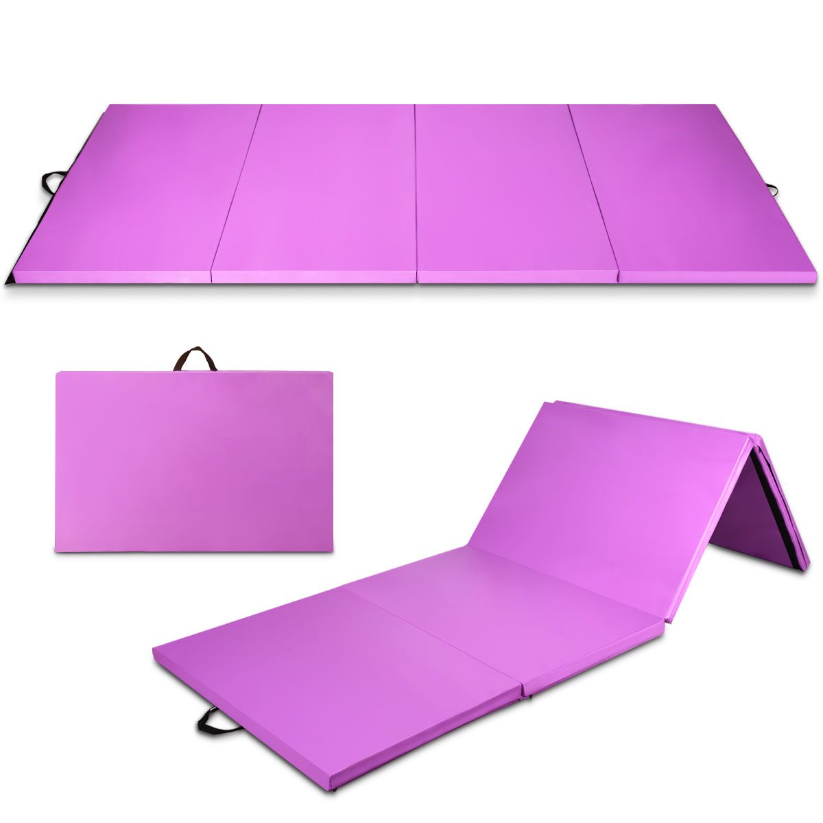 Coast Faltbare Fitnessmatte – Gymnastikmatte mit Griffen – Klettverschluss – lila 240 x 116 x 5 cm