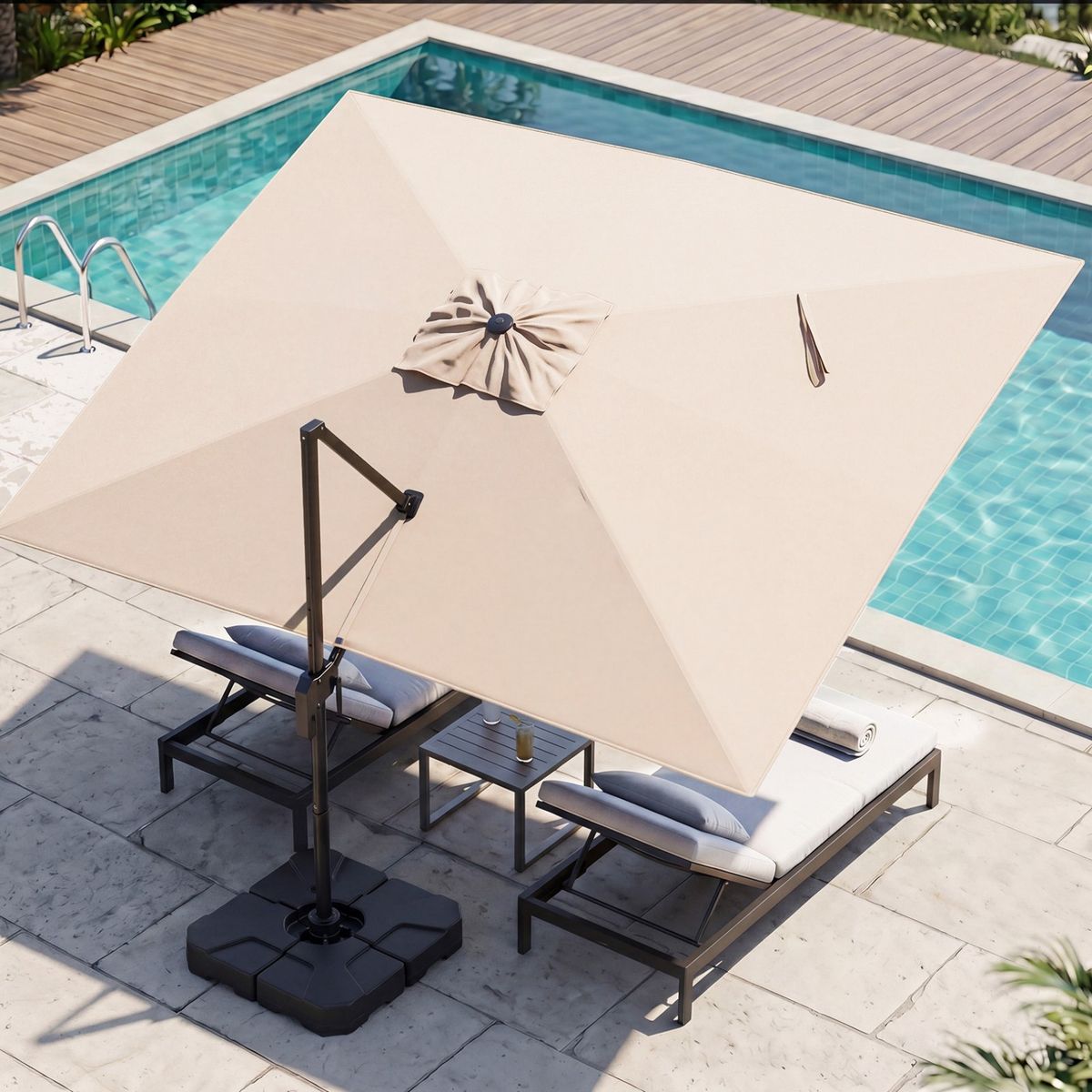 Coast Rechteckiger Sonnenschirm – drehbares Fußpedal und Kurbel – 300 x 390 cm – beige
