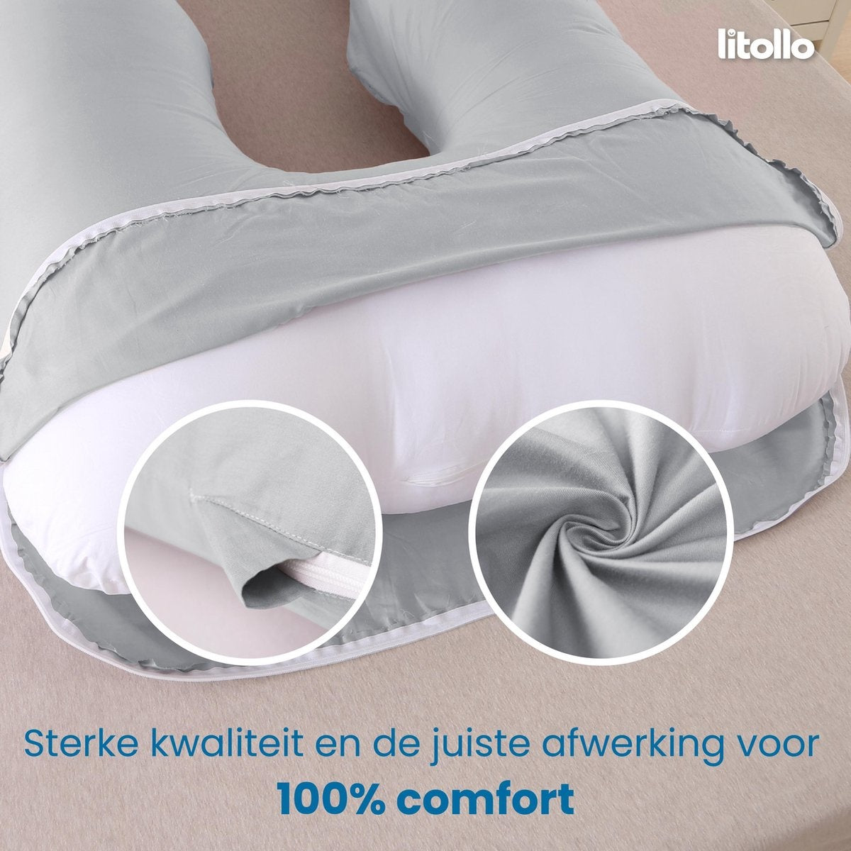 LitolloÂ¬Ã† Umstandskissen XXL - Stillkissen - Körperkissen - 280cm - Grau - Mit kostenlosem, abnehmbarem Bezug (im Wert von â€šÃ‡Â¨29.95)