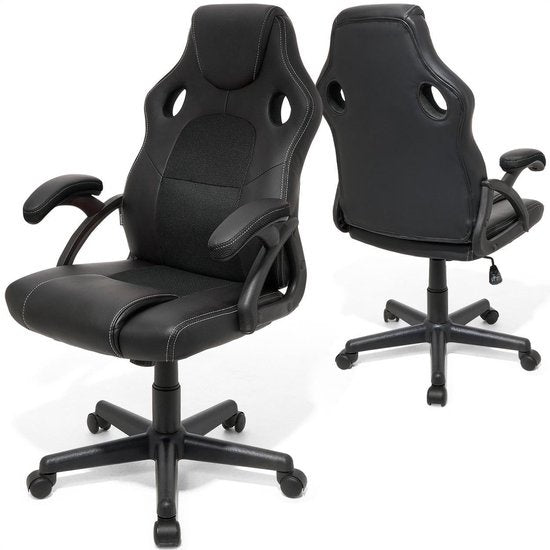 LifeGoods Gaming Stuhl - Einstellbar - Kunstleder - Schwarz