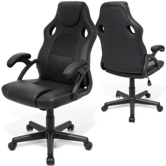 LifeGoods Gaming Stuhl - Einstellbar - Kunstleder - Schwarz
