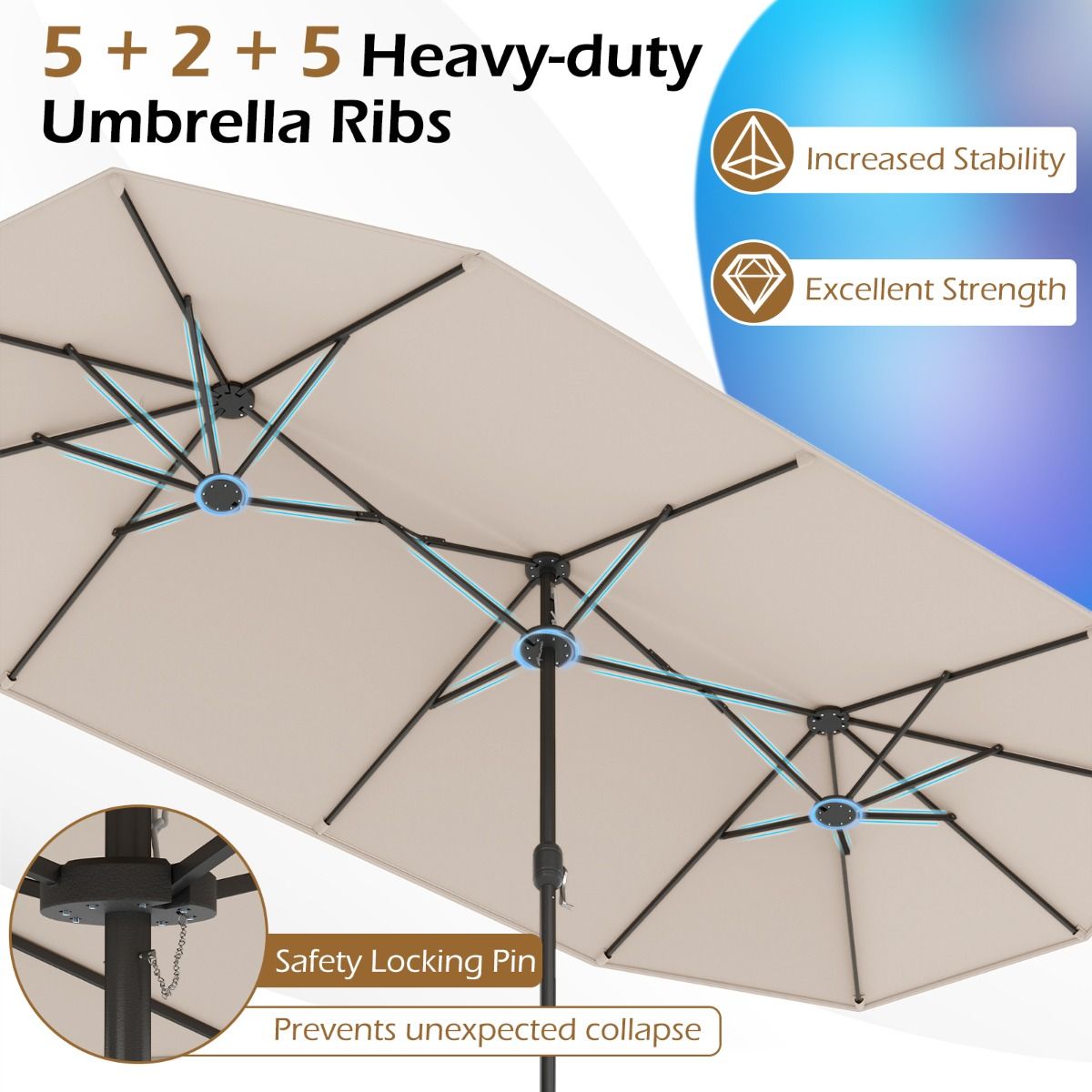 Coast Doppel-Terrassenschirm – extra groß – mit Kurbel und beschwertem Sockel – beige 400 x 212 cm