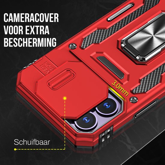Podec-Hülle für iPhone 11 Pro, rot – Handyhülle – Anti-Shock-Case, Hybrid-Armor-Hülle mit Ständer und Ring sowie Displayschutzfolie