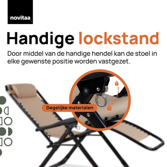 Novitaa klappbare Gartenstühle - 30°-90° verstellbar - Liege Garten - Metall - Creme