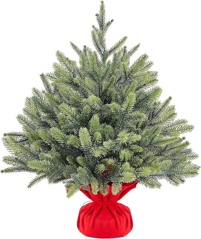 Yaheetech Mini-Kunstweihnachtsbaum 61 cm – Grün – Tischweihnachtsbaum mit Zementfuß und 62 PE-Zweigen