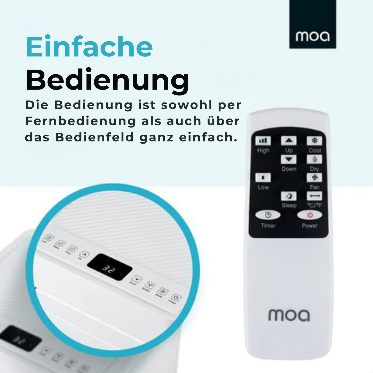 MOA Mobile Air Conditioner - 7.000 BTU - Klimagerät - Fernbedienung - Energieklasse A - Fensterdichtungssätze - Bis zu 60 m³ Kühlleistung - Entfeuchter - Weiß