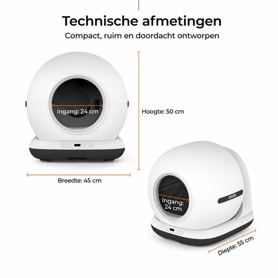 Automatisches Katzenklo – Selbstreinigendes Katzenklo – Inklusive App – Mit Katzenklo-Matte und 3 Rollen Auffangbeuteln – 82 l XXL – Zedar K1200
