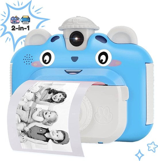 AyeKids Sofortbildkamera für Kinder - Mini-Thermodrucker - Fotodrucker - Inklusive 3 Rollen & 12 Farbmarker - Blau