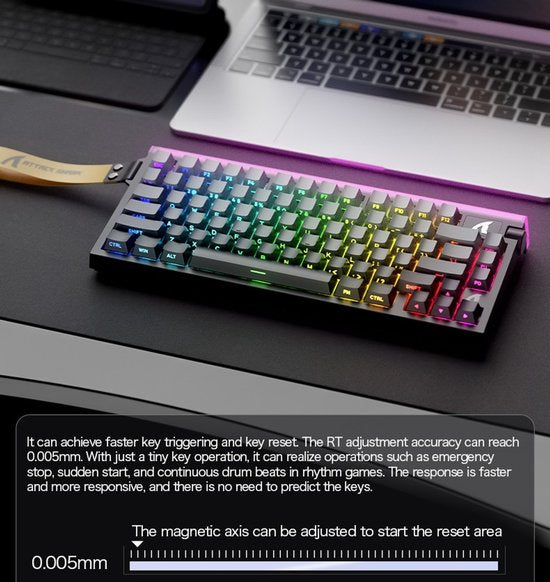 ATTACK SHARK R85HE – Kabelgebundene Gaming-Tastatur mit Magnetschaltern – 79 Tasten – RGB-Lichtleiste – Zierband – Lautstärkeregler – PBT-Tastenkappen – 8 kHz – 0,005 mm RT – 0,08 ms – Neongrün