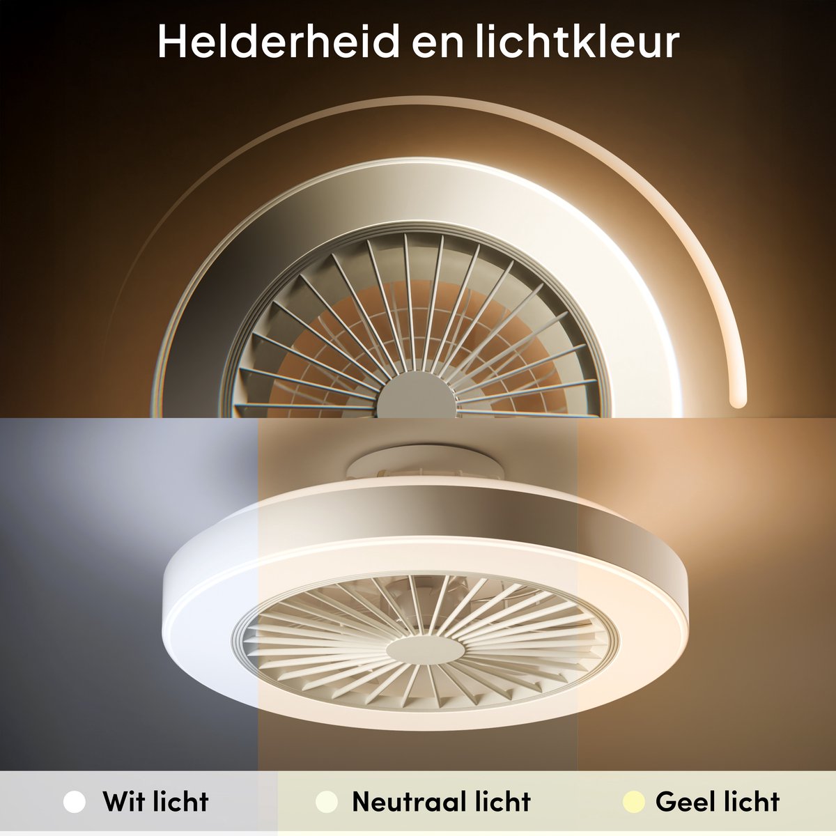 Nolt Deckenventilator mit Beleuchtung - Deckenlampe Ventilator - Deckenleuchte - LED RGBW - Tuya Wifi Smart - Fernbedienung - ⌀ 50cm - Weiß