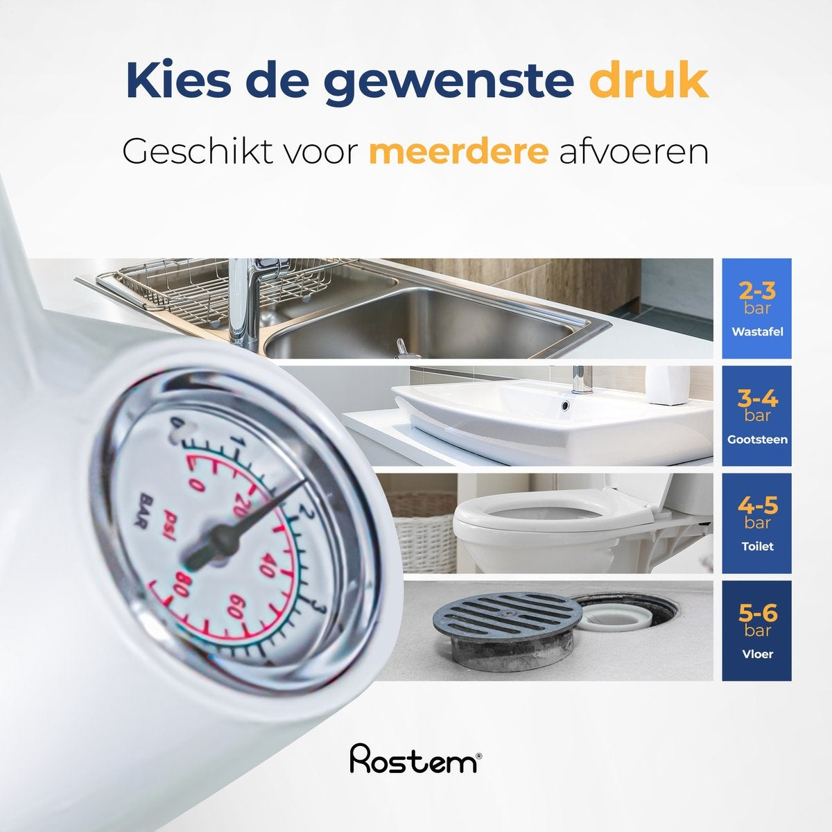 Rostem Abfluss-Entblocker – Toiletten-Entblocker – Hochdruck-Entblocker – Waschbecken-Entblocker – Weiß