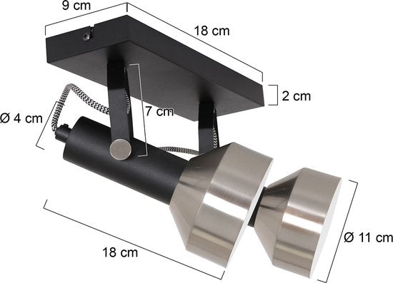 Deckenleuchte Acier 3338ZW Schwarz, 2 x E27-Fassung, dreh- und neigbar, Kunststoff und Metall, modern, Mexlite