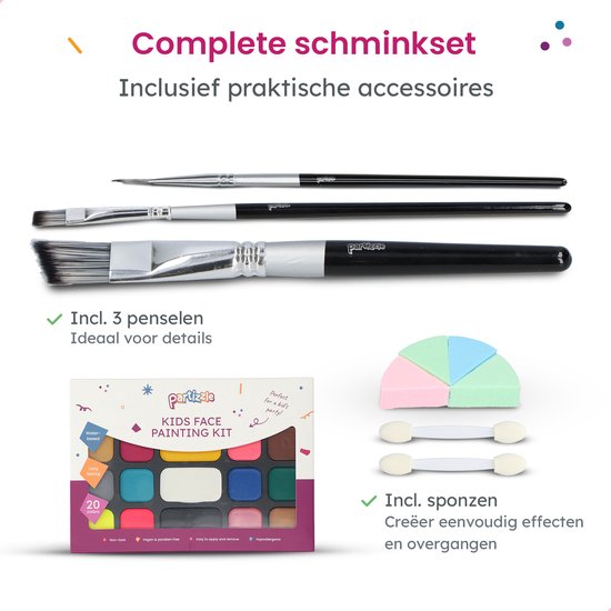 Partizzle Face Paint Set auf Wasserbasis - Gesichtsmalbuch und Schablonenset - Pinsel, Schwämme, Haarkreide, Bio-Glitter - Weihnachten Kinder - 20 Farben