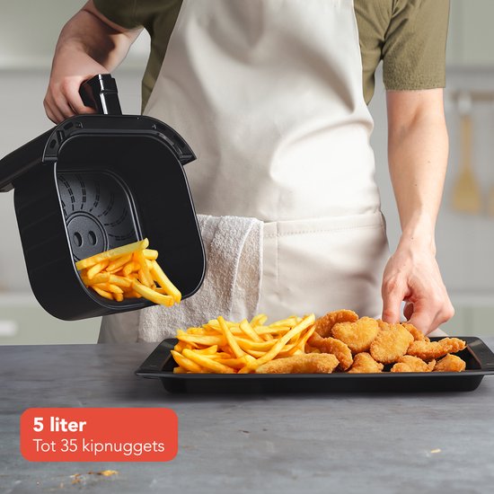 KitchenBrothers Airfryer XL - 5L - 1500W - Heißluftfritteuse - 80ºC bis 200ºC - 8 Kochprogramme - Schwarz