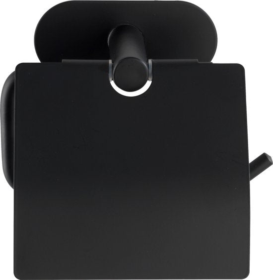 WENKO Turbo-Loc® Toilettenpapierhalter mit Klappe Orea Edelstahl schwarz matt – Toilettenpapierhalter – WC-Rollenhalter – Befestigung ohne Bohren – Selbstklebend – 10 Jahre Garantie