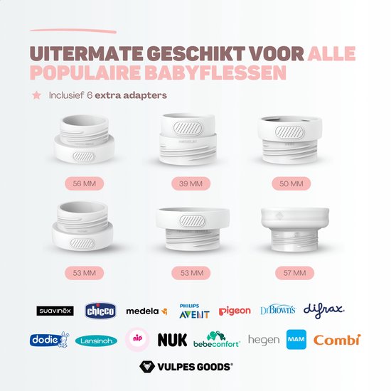 Vulpes Goods® BabyCare - Flaschenwärmer Pro - Tragbarer Babyflaschenwärmer für die Reise - Intelligenter Flaschenwärmer - 4 Temperaturstufen - Kabellos - Inklusive 6 Adapter - USB Wiederaufladbar - 13.200 mAh - Weiß