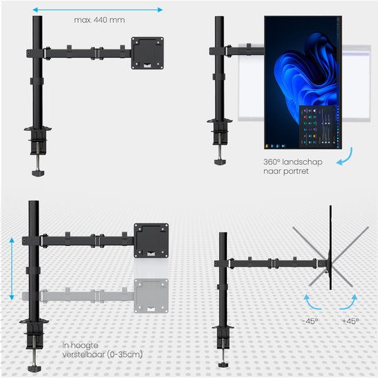 Auronic Monitorarm - 1 Bildschirm - 13 bis 32 Zoll - verstellbar - Monitorhalterung - Stahl - Schwarz