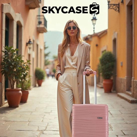 SKYCASES Travelin' Charm Handgepäck Koffer - 40L - Zahlenschloss - 35x21x54 cm - Leicht & Langlebig - Inklusive gratis Tasche - Pink V2