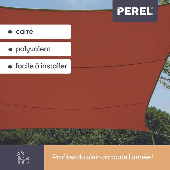 Perel Schattentuch, wasserabweisend, 3,6 x 3,6 m, 160 g/m², Polyester, quadratisch, terracotta