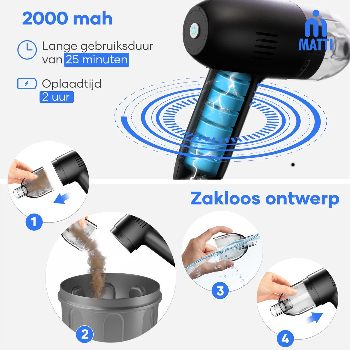 MATTI® - Handstaubsauger - Mini-Handstaubsauger - Kabellos - Mini-Staubsauger - Schwarz