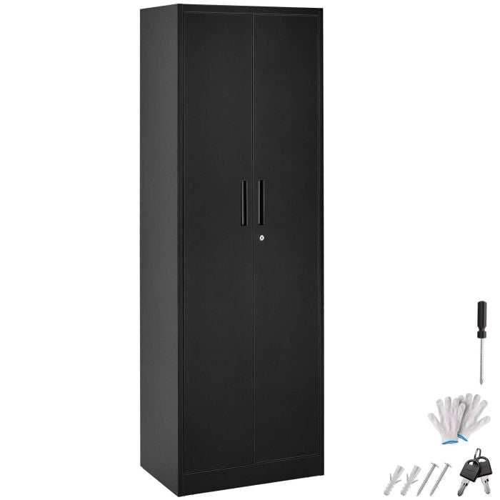 tectake Aktenschrank Brandon – pulverbeschichteter Stahl – 60 x 40 x 180,5 cm – Schwarz