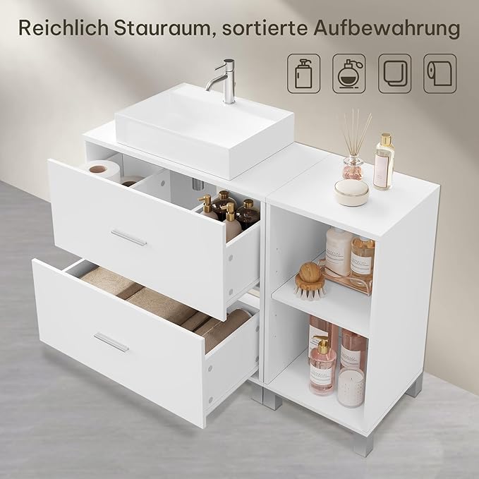 eSituro SBP0098 Waschbeckenunterschrank Badezimmerschrank - weiß - 2 große Schubladen - Seitenschrank kann links oder rechts aufgestellt werden