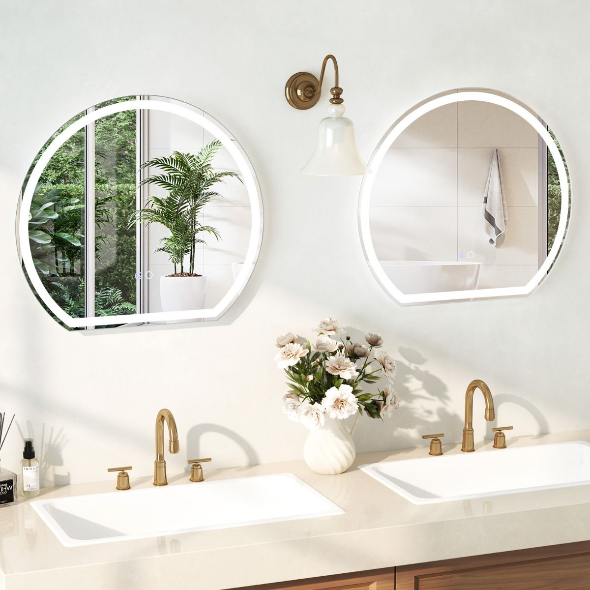 Coast 60 x 54 cm LED-Badezimmerspiegel Runder Wandspiegel Silber mit dimmbarer 3-Farben-Beleuchtung, Anti-Beschlag und Memory-Funktion