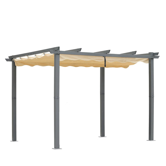 Angel Living Aluminium-Pergola 3×4 m Beige – Verstellbares Polyester-Dach, Dachrohre aus Stahl, pulverbeschichtet