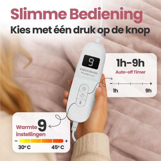 STAUS&BACH Heizdecke 3XL - 2 Personen Oberdecke - Doppelseitige Fleece Sherpa Wärmedecke - Champagner rosa - 180x160 cm PowerNap