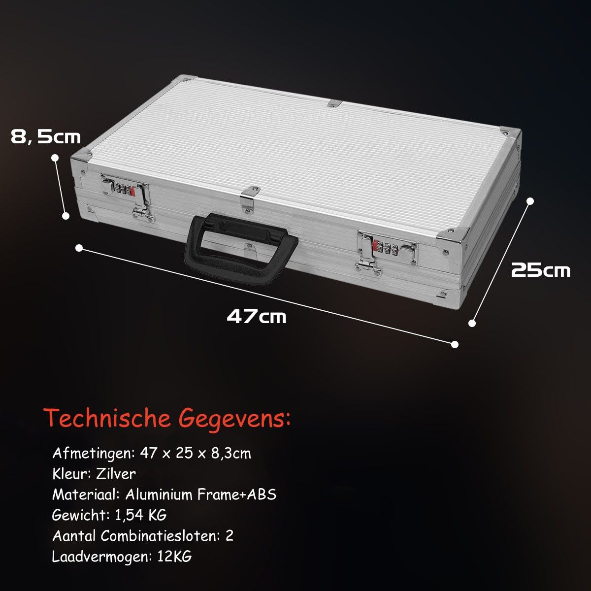 Coast Gewehrkoffer – Aluminiumrahmen – mit Zahlenschlössern – silber 47 x 25 x 8,5 cm