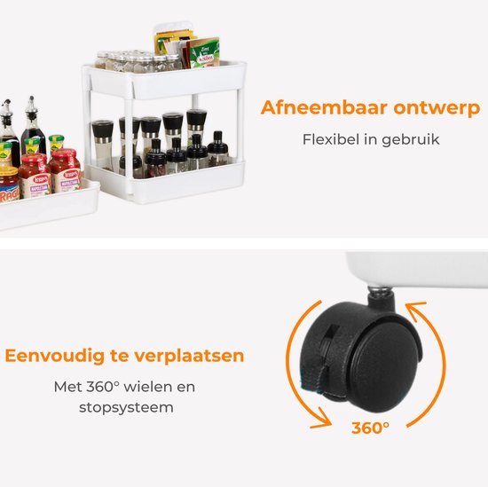Posity Küchenwagen auf Rollen – Servierwagen / Aufbewahrungswagen / Küchenregal / Küchenwagen – fahrbar und feststehend – 3 Ebenen – Kunststoff – Weiß