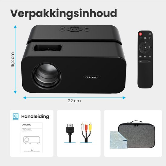 Auronic Beamer 10.000 Lumen – 1080p Full HD – Streaming vom Smartphone – WLAN – Smart-Mini-Projektor – HDMI-Kabel – Fernbedienung – Schwarz