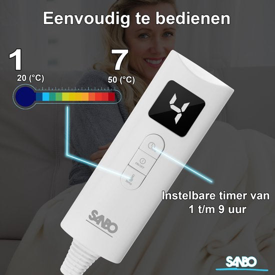 Sanbo Electric Blanket - 2 Personen - 150 x 160 cm - Maschinenwaschbar - Unterbett - 7 Stufen - Mit Eckschlaufen