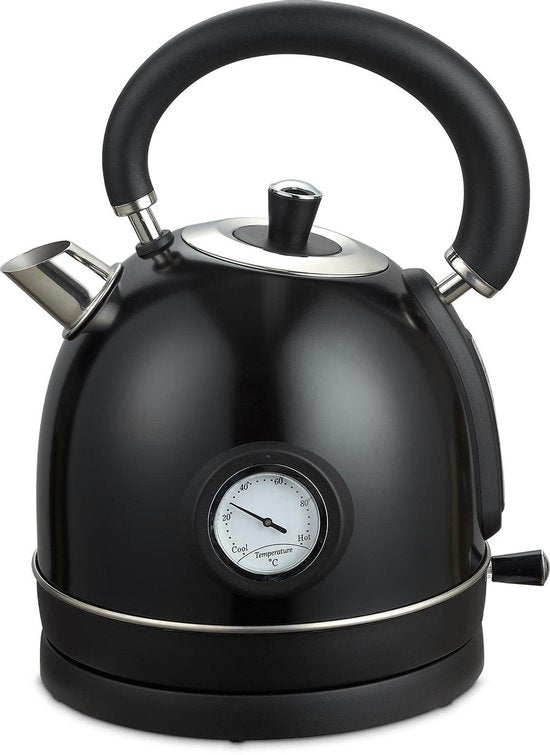 MOA Wasserkocher Retro - 2200 Watt - 1,8 Liter - Edelstahl - BPA-frei - Elektrisch - Schwarz - EK3TB