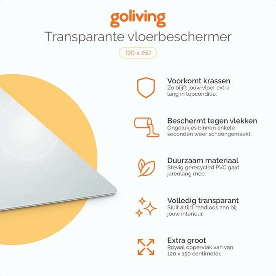 Goliving Bodenschutzmatte Bürostuhl - Bürostuhlmatte - PVC - Geräuschdämpfend - Für harte Böden - 120 x 150 cm - Transparent
