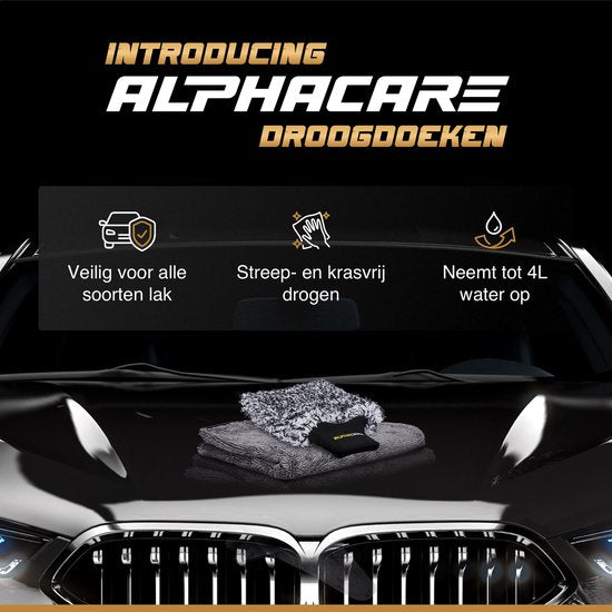ALPHACARE - Trockentuch + Waschhandschuh Auto - Motorrad - Badezimmer - Quick Dry - 60 x 80 - 600 GSM - Grau