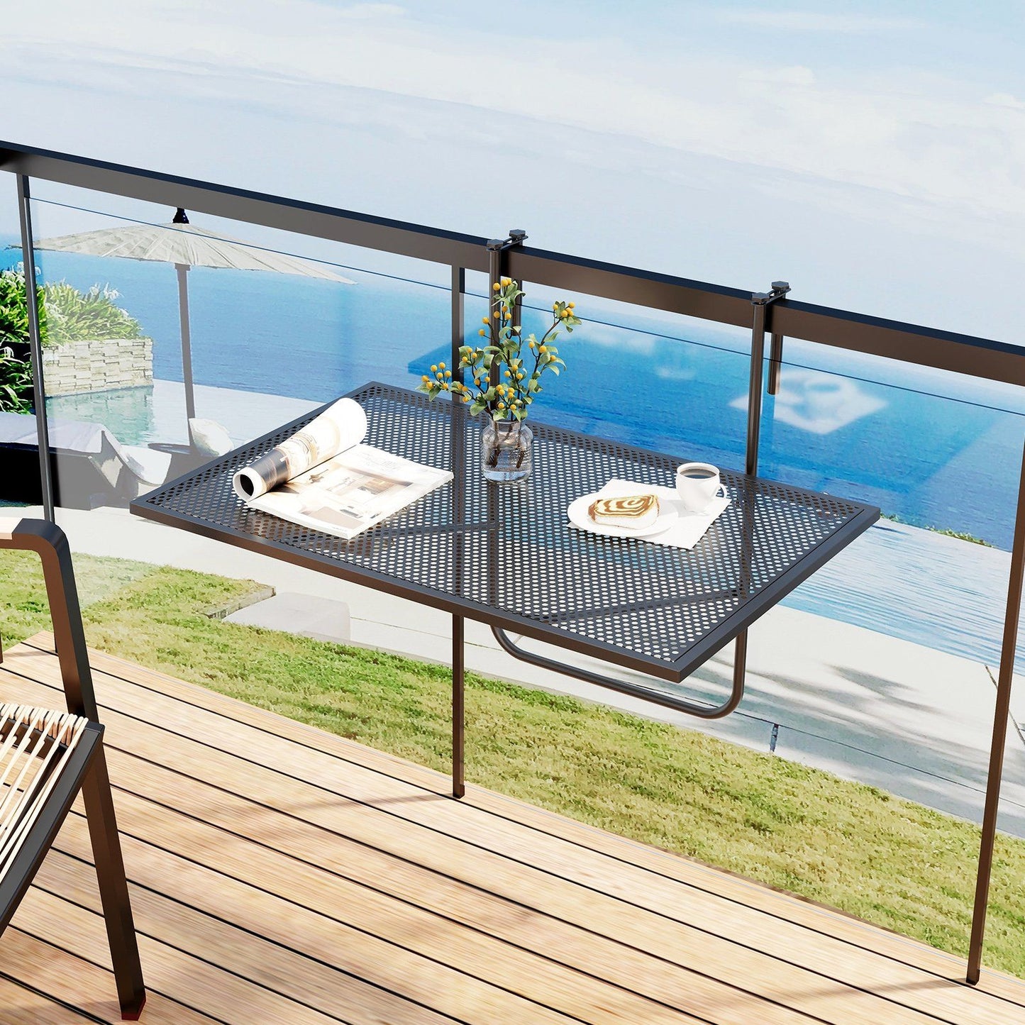 Coast Klappbarer Balkontisch Metall Schwarz 60,5 x 40,5 cm Rechteckiger Hängetisch