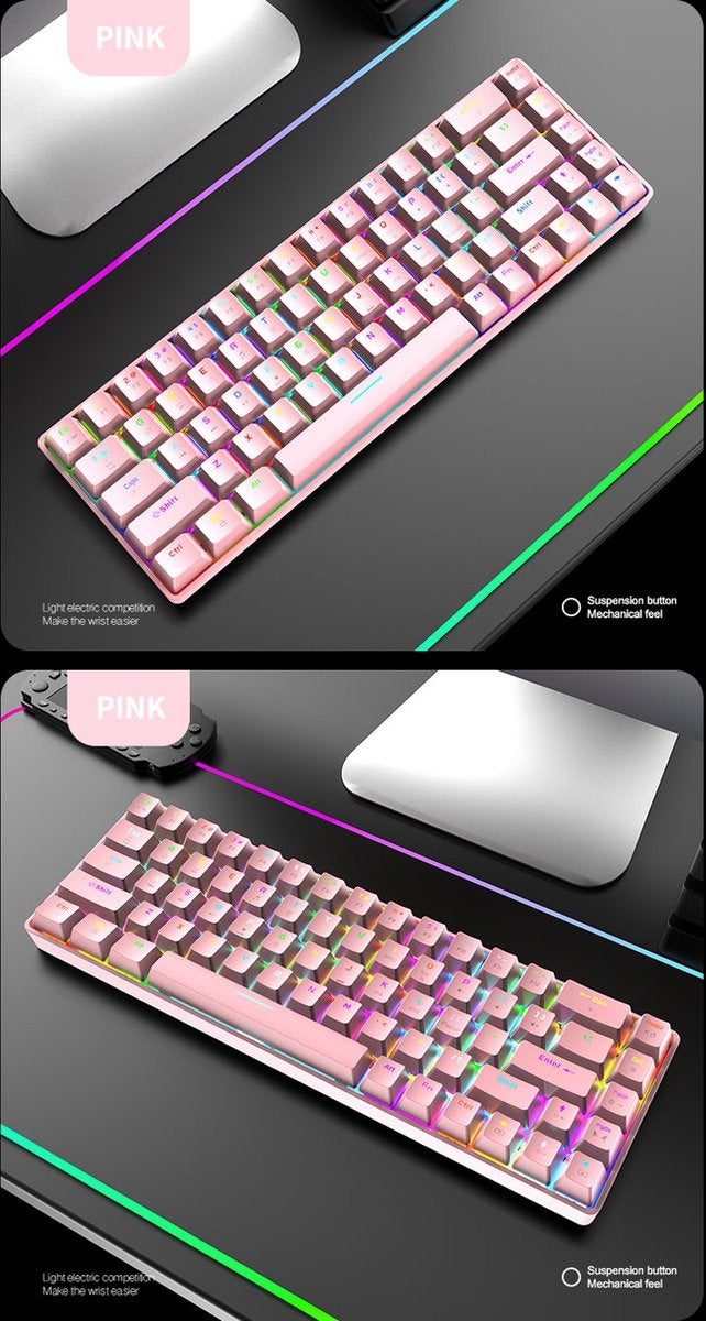 ZIYOU LANG T8 RGB Mechanische 68Tasten Gaming-Tastatur - Windows/Mac Spiele-Tastatur - Blauer Schalter - Mechanische Tastatur - Pink