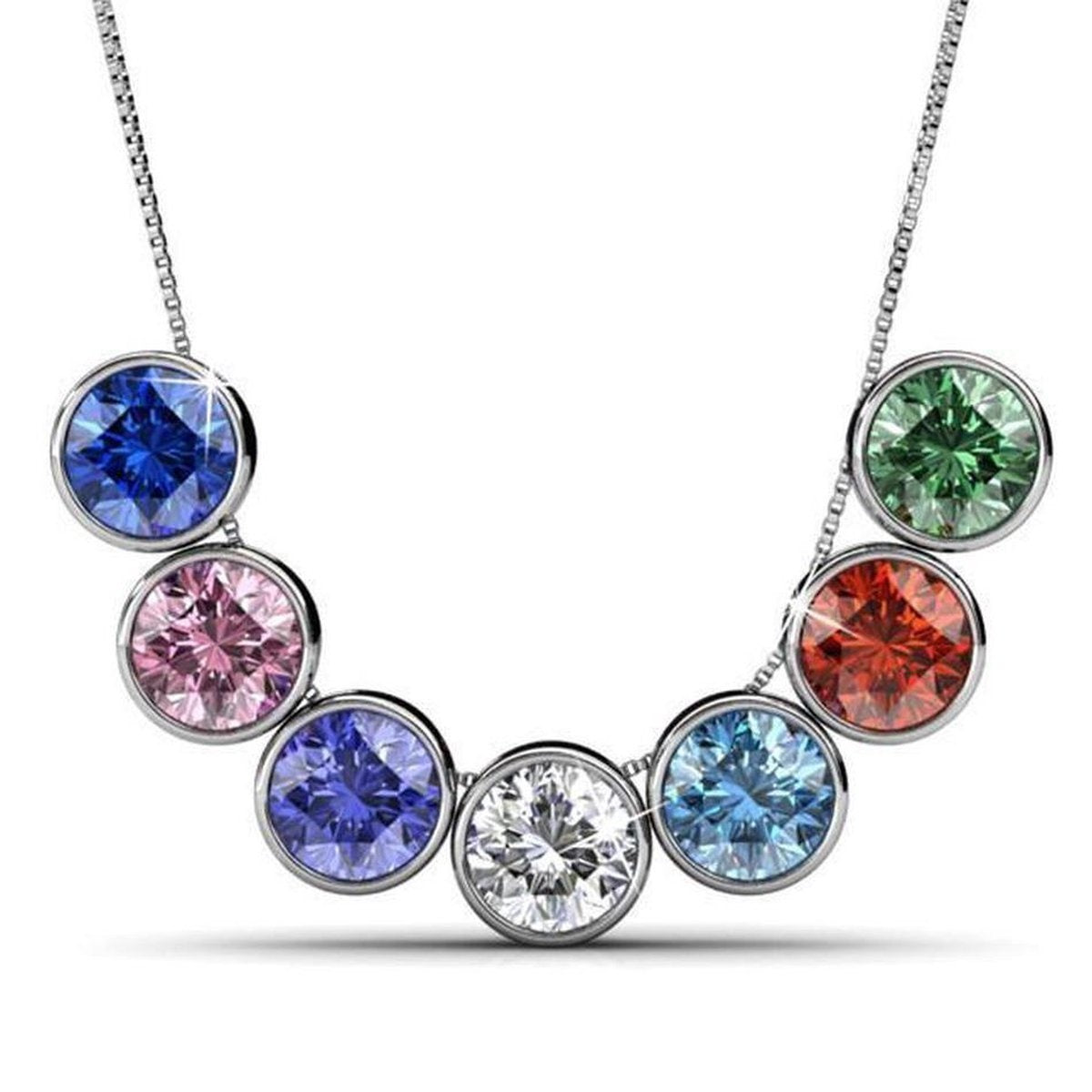 Yolora Damen-Halskette mit Anhänger - 7 farbige Kalpa Camaka Kristalle - Set mit 7 Kristallen - Farbe Silber