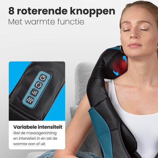Auronic Shiatsu-Massagekissen - Elektrisches Nackenmassagegerät - Massagegeräte - Nacken und Schulter - Infrarot - inklusive Tragetasche - Schwarz/Blau