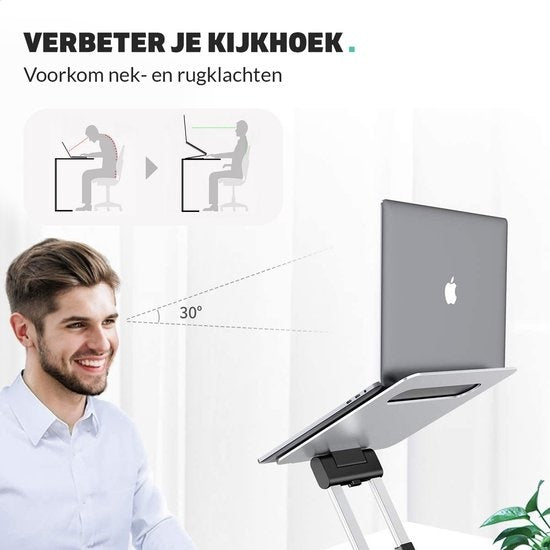 LURKÂ® Laptop-Ständer Ergonomisch - Aluminium Laptop-Halterung - Stehend arbeiten - Verstellbar und klappbar - Silber