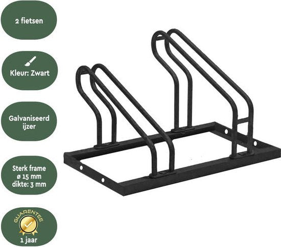 BRASQ Fahrradträger für 2 Fahrräder - Fahrradständer - Fahrradträger - Fahrradhalterung für Boden Inklusive Befestigungsmaterial - Schwarz