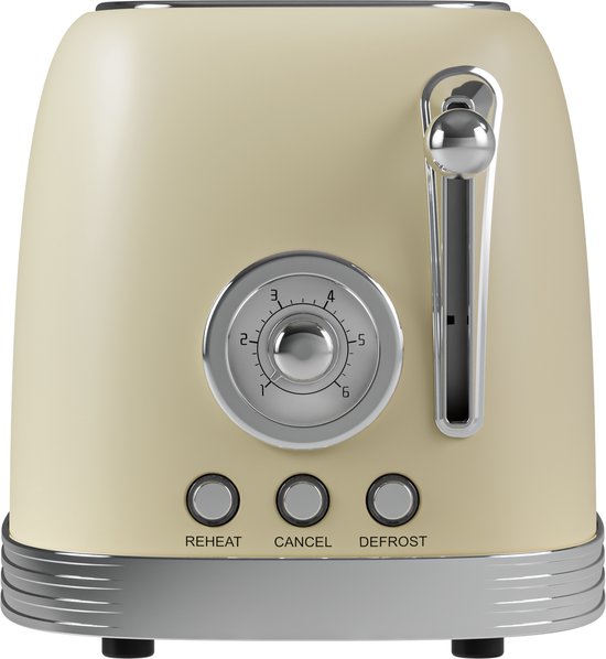 KitchenBrothers Retro-Toaster - Toaster - 6 Heizstufen - 2 extra breite Schlitze - 815W - Beige