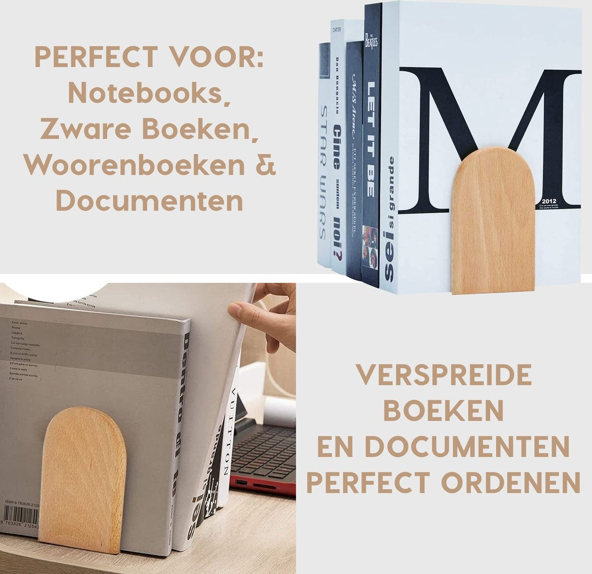 MATTIÂ¬Ã† - Boekensteun - Boekenhouder - Boekenstandaard - Boekensteunen - Set van 2 - Beukenhout