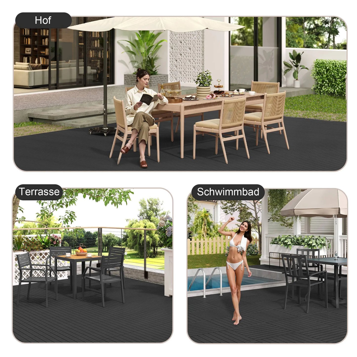 EUGAD WPC-Terrassenfliesen 30 x 60 cm – 12 Stück – 2 m² – Klicksystem – verschiedene Farben