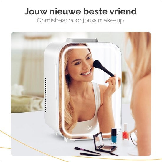 Goliving Skincare Fridge - Make-up Kühlschrank - Beauty Kühlschrank - Minikühlschrank mit Spiegel und Beleuchtung - Minikühlschrank