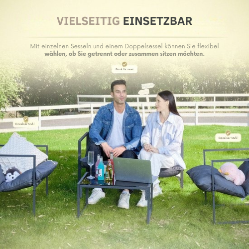 O'DADDY® Lounge Set für 4 Personen - Inklusive Kissen - Gartenmöbelset - Glastisch - Metall - dunkelgrau