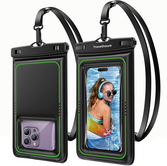 Travelhawk Wasserdichte Handyhüllen – Drybag-Set, 2er-Pack – Unterwasserhülle – Wasserdichte Handytasche – Für alle Smartphones geeignet – Auch für Reisepass und Bankkarten – Durchsichtig – Wasser - Urlaub - Schwimmen - Handy - Wasserdicht